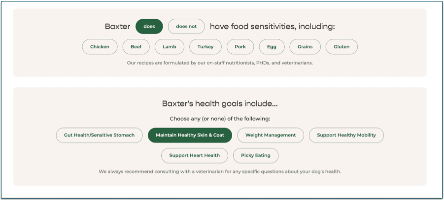 screenshot of Freshpet Delivery's quiz