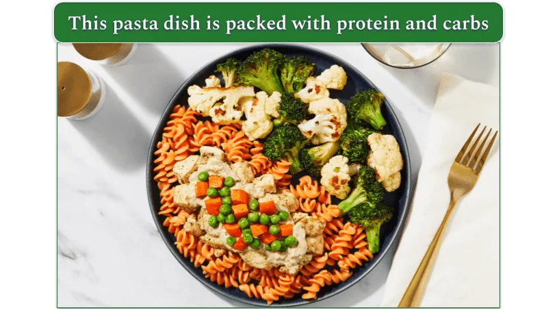 Factor's Chicken Pot Pie Pasta dish served on a plate