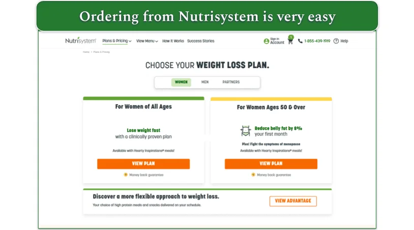 Nutrsiystem's ordering process, with plans shown