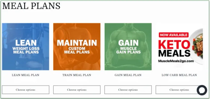 Muscle Meals 2 Go's meal plans