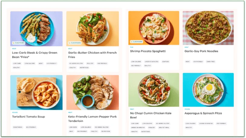 8 example dishes from Dinnerly's weekly menu