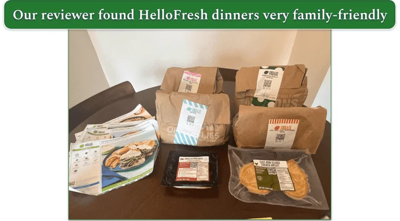 4 HelloFresh meal kit bags on a table