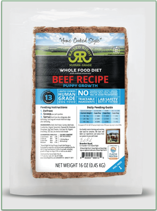 Raised Right's Puppy Growth Beef recipe