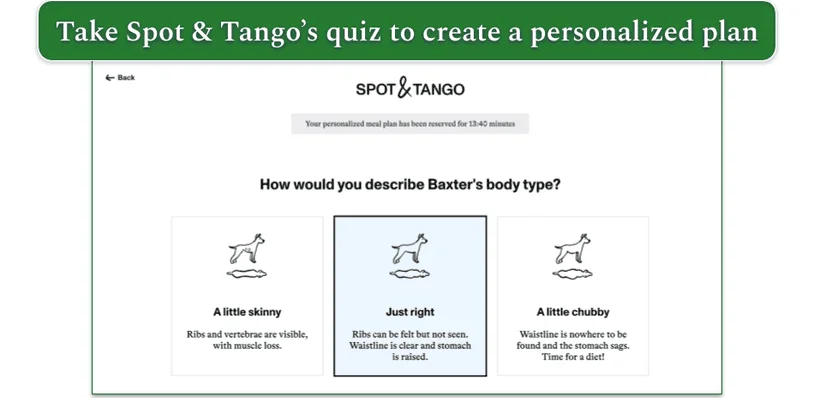 Screenshot of Spot & Tango’s quiz with a question on body type