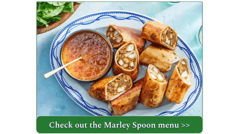 a screenshot of A plate of Crispy Chicken Curry Rolls from Marley Spoon