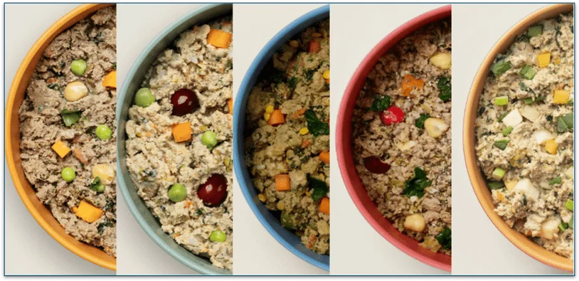 Fresh beef, chicken, turkey, lamb, and pork from left to right