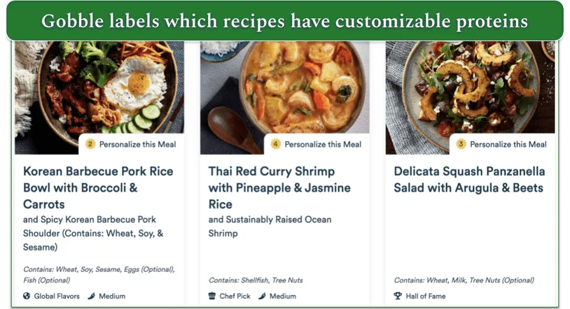 Screenshot of Gobble's menu labeling