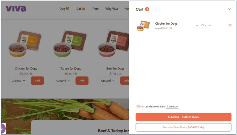 Chicken recipe in the cart at $6 per lb