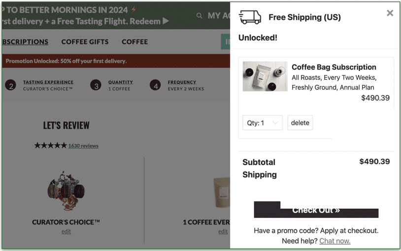 Screenshot of the Checkout window