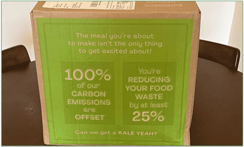 HelloFresh box with its eco statistics printed on the side