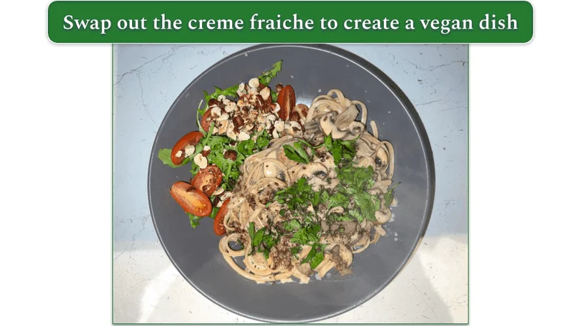 Mushroom truffle linguine with a toasted hazelnut and rocket salad prepared by our reviewer