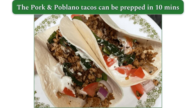 Close up of EveryPlate’s Pork & Poblano tacos