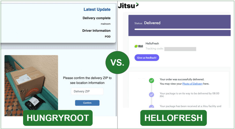 Hungryroot's tracking info compared to HelloFresh's