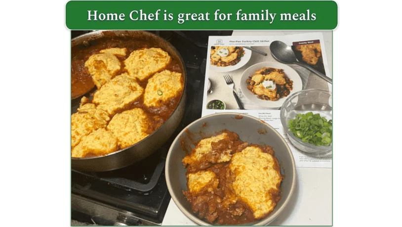 Home Chef’s One-Pan Turkey Chili served in a bowl