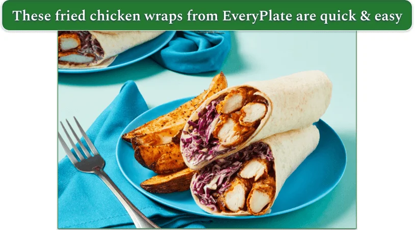 a plate of Crispy Kickin’ Cajun Chicken Wraps from everyplate