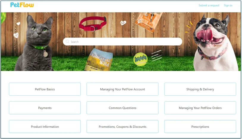 PetFlow's FAQ page