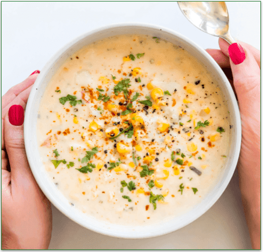 Screenshot of Spoonful of Comfort's Creamy Corn & Potato Chowder