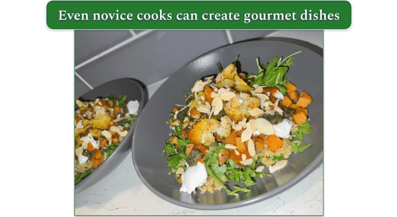 Harissa and Zhoug meal kit prepared by our reviewer