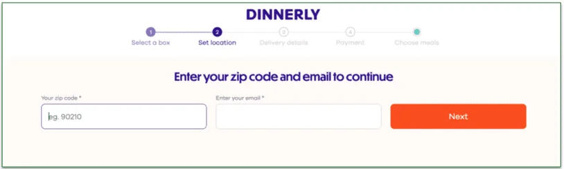 screenshot of Dinnerly's set location sign up screen