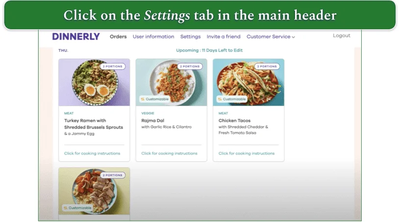 Dinnerly's Pause/Cancel subscription process