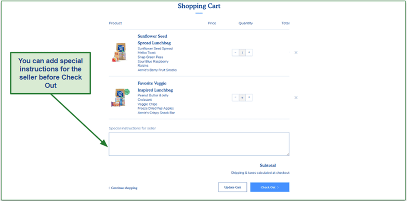 Yumble's shopping cart