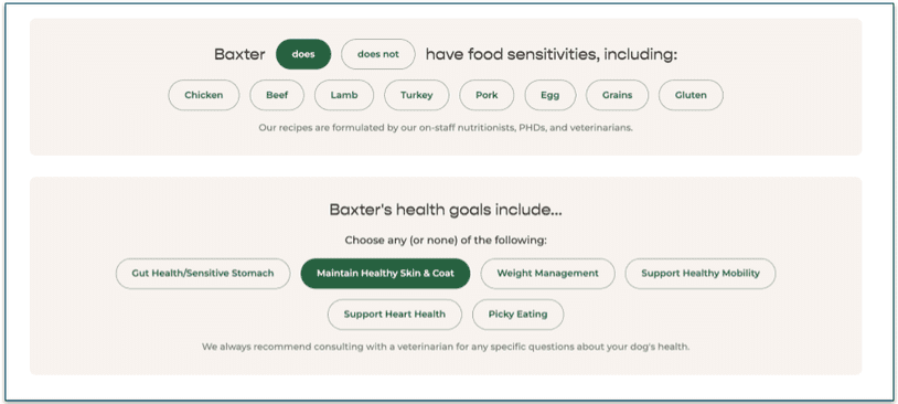 2. List any sensitivities and health goals