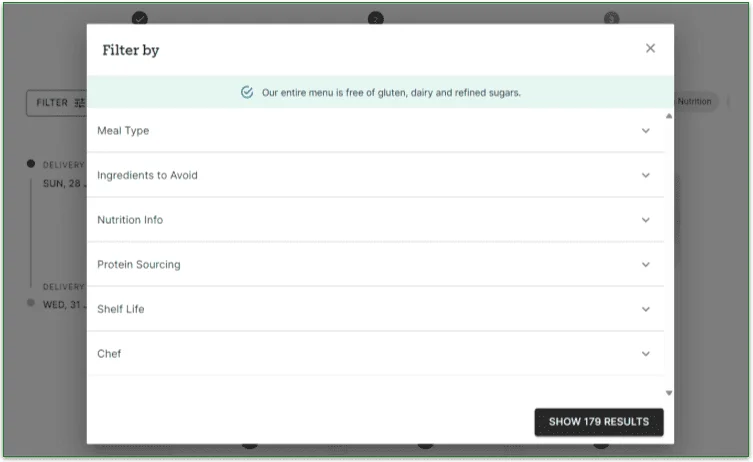 The filters on Territory Foods' menu