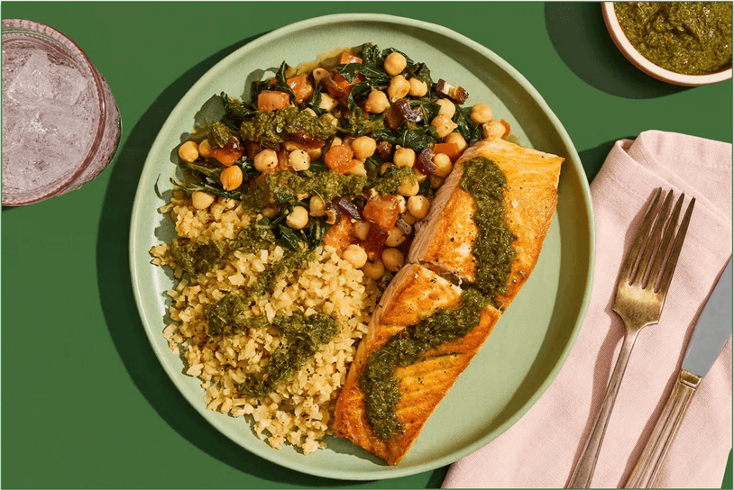 Green chef's Roasted Salmon with Herbed Chickpeas