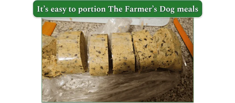A sliced-up portion of one of The Farmer’s Dog meals