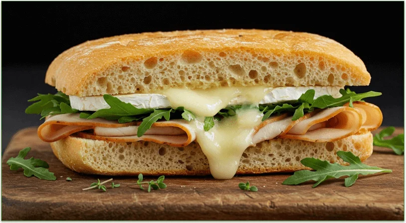 A roasted turkey panini made with focaccia.