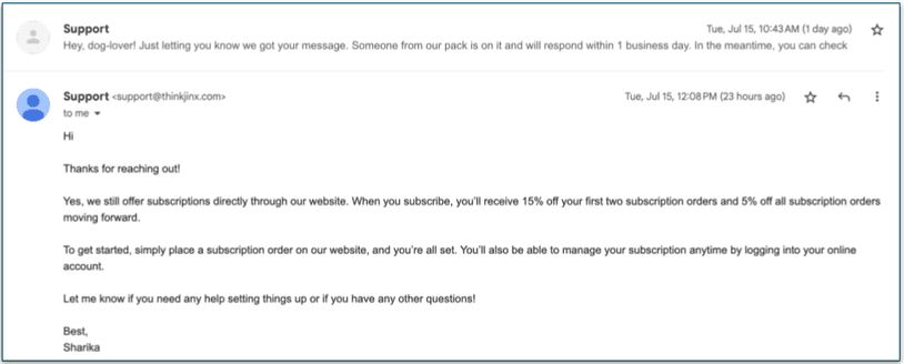 The Support team got back to me quickly
