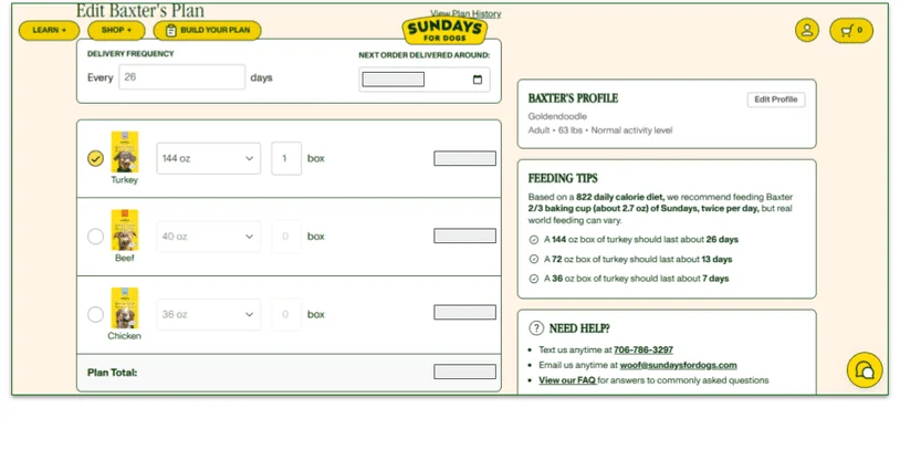 Delivery options in Baxter's plan page
