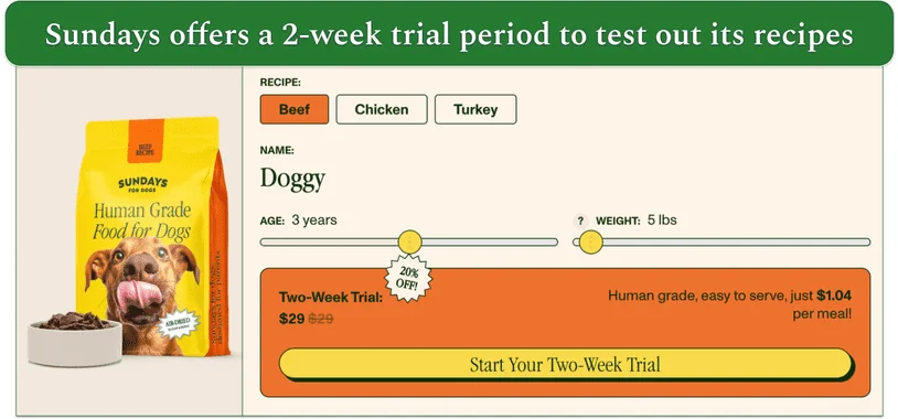 An example of pricing for Sundays' 2-week trial period