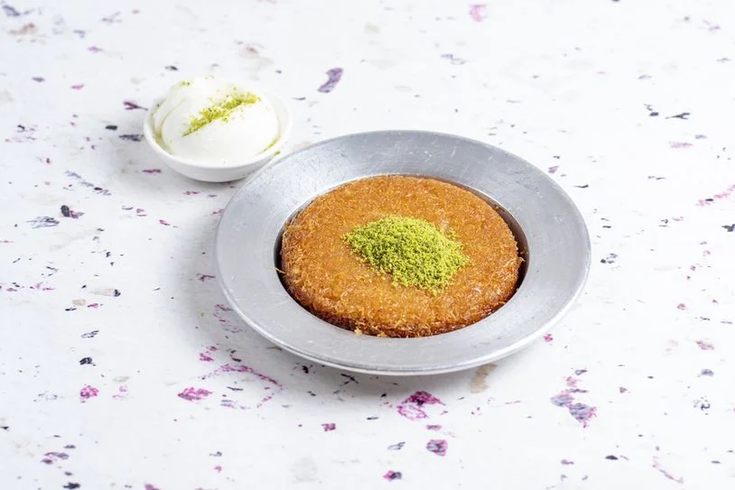 Knafeh on a plate