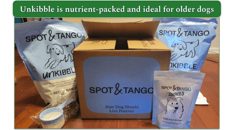 deliveryrank’s reviewer’s delivery of a spot and tango box with unkibble unpacked either side