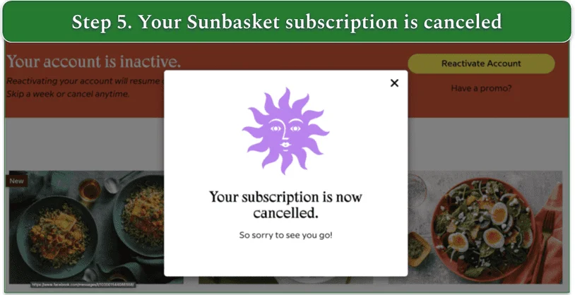 Sunbasket cancelation confirmation page