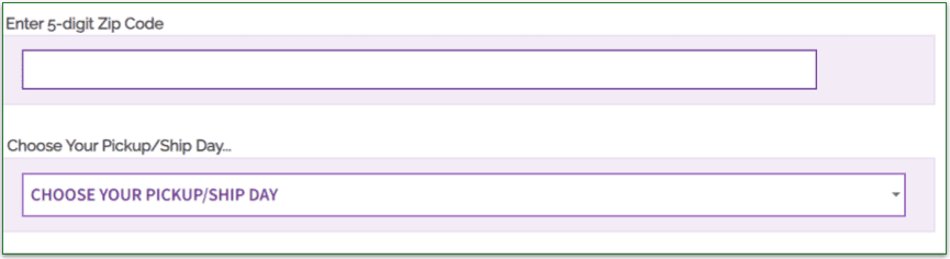 Screenshot of Seattle Sutton's enter zip code and delivery date screen