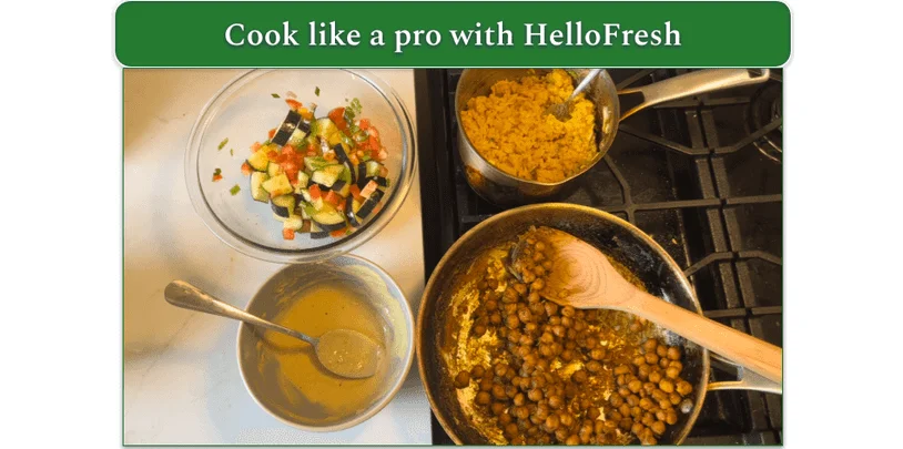 Image from our reviewer of the cooking process for Streetcart chicken bowls