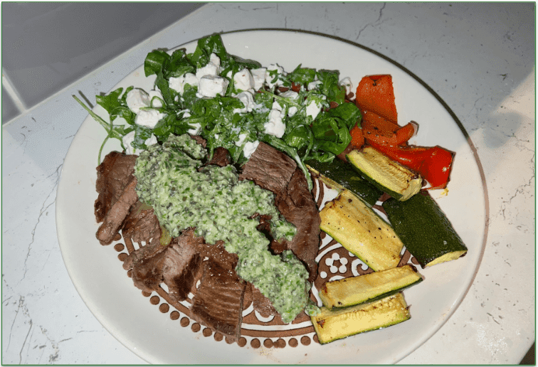 a home-cooked Green Chef steak dish on a plate cooked by a deliveryrank reviewer