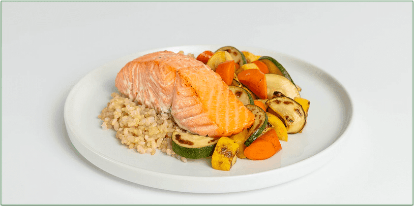 Trifecta's Salmon, Brown Rice, and Mixed Vegetables