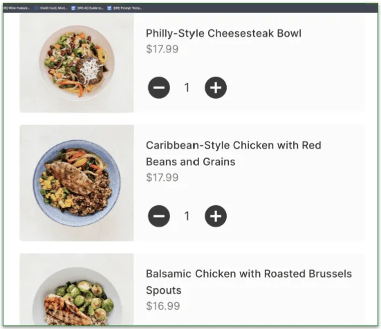 Screenshot of Territory Foods meal suggestions