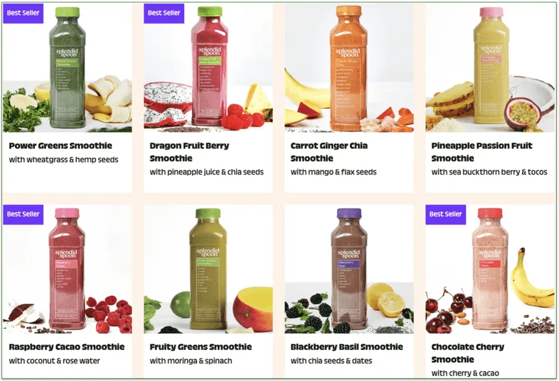 a screenshot of splendid spoon's smoothie menu