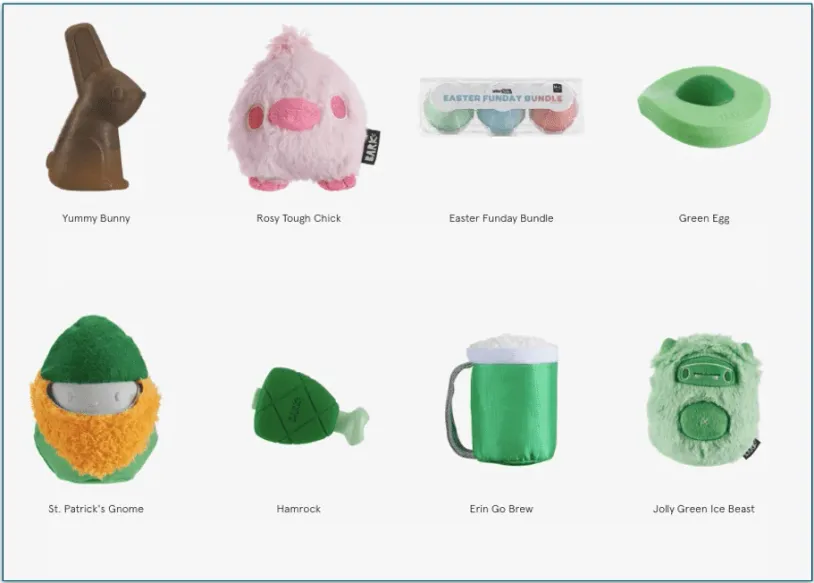 A screenshot of some Bark Super Chewer toys