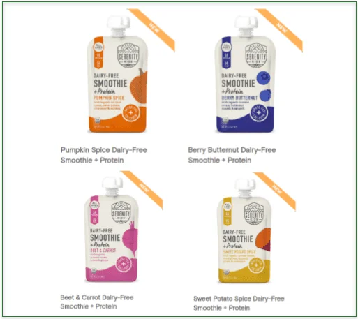 Screenshot of Serenity Kids' 4 smoothie flavors