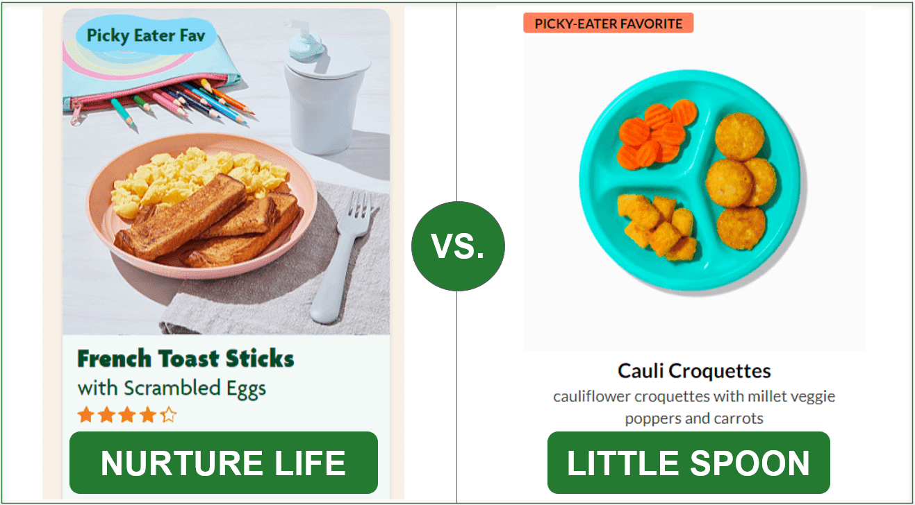 Comparison of Nurture Life and Little Spoon's picky eater dishes