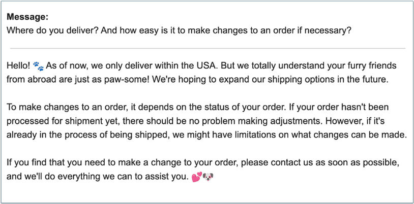My email support experience with Yumwoof was good
