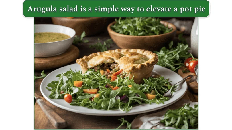 a plate of arugula salad with cherry tomatoes