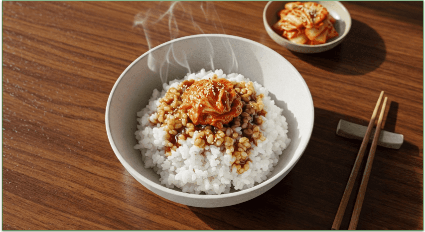 Sticky jasmine rice topped with soy sauce