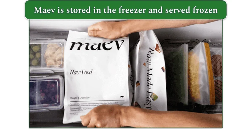 Image of a Maev package being lifted out of the freezer