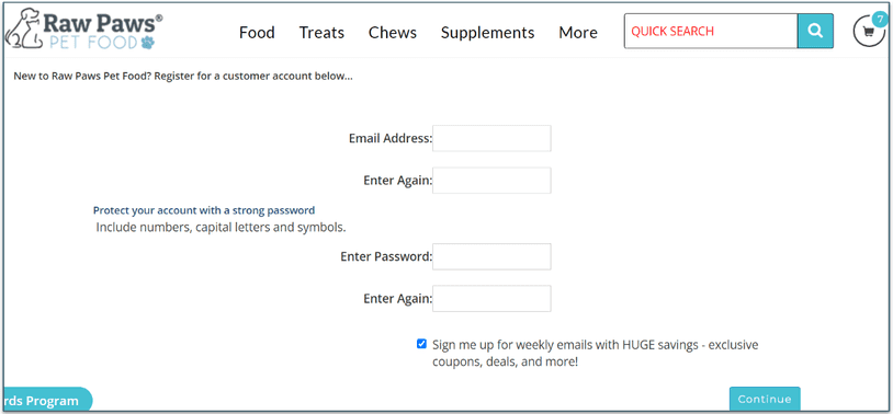 The 3rd step of registering a Raw Paws Pet Food account